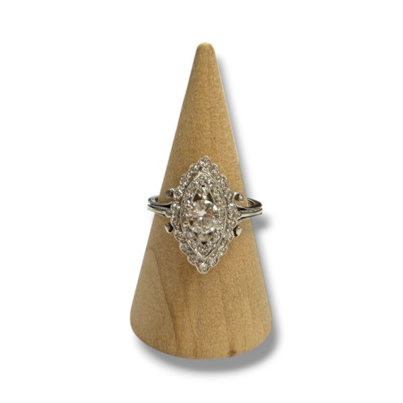 BAGUE STYLE MARQUISE OR BLANC T53 18CT 5.24grs DIAMANTS 0.45CT CERTIFICAT GEMMOLOGUE