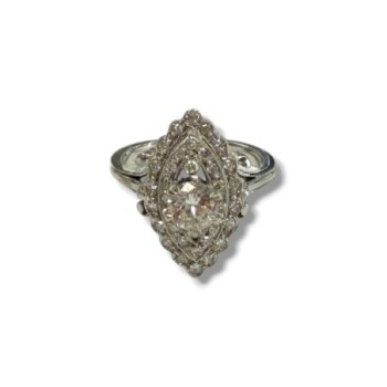 BAGUE STYLE MARQUISE OR BLANC T53 18CT 5.24grs DIAMANTS 0.45CT CERTIFICAT GEMMOLOGUE
