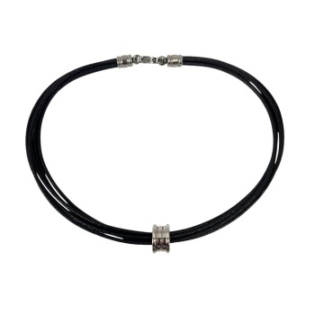 COLLIER BULGARI BZERO PENDENTIF EN OR BLANC 18CTS AVEC TOUR DE COU EN CUIR