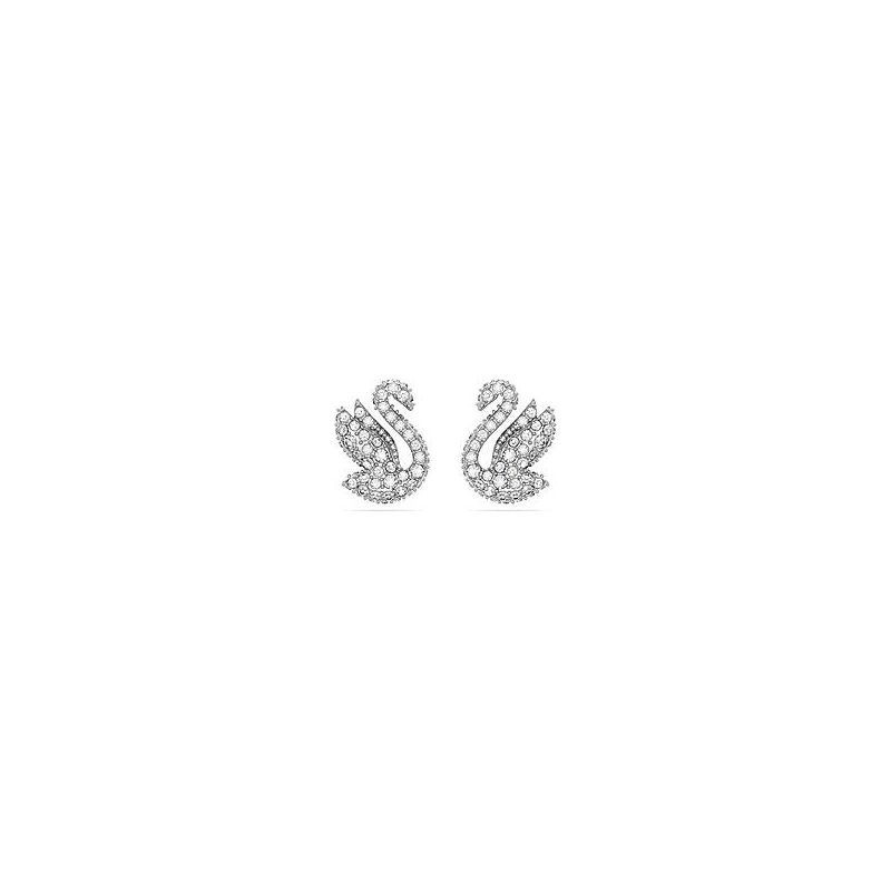 SWAROVSKI CLOUS D OREILLES SWAN CYGNE METAL RHODIE CRISTAUX