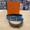2 CEINTURES HERMES H FEMME BLEU BRUN 80 ET BLANC TAUPE 90