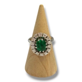 BAGUE OR BLANC 18CT T50 5.26GRS EMERAUDE 1.05CT DIAMANTS 0.30CT CERTIFICAT GEMMOLOGUE