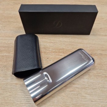 ETUI 2 CIGARES ST DUPONT CHROME CUIR NOIRE