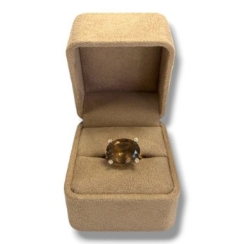 BAGUE OR JAUNE 18CT 5.23GRS DIAMS + QUARTZ FUME