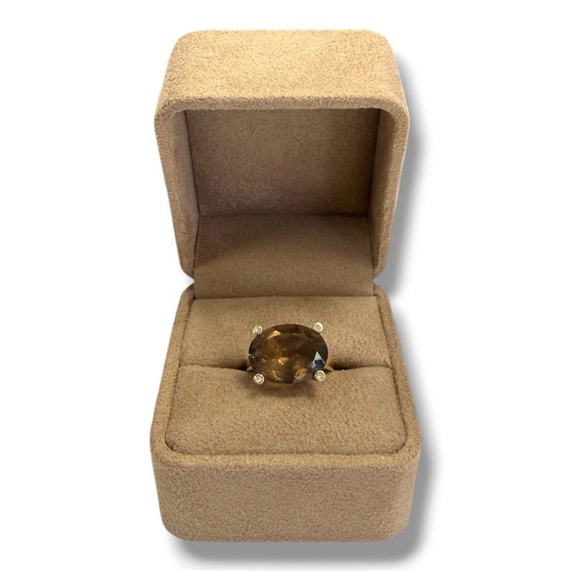 BAGUE OR JAUNE 18CT 5.23GRS DIAMS + QUARTZ FUME