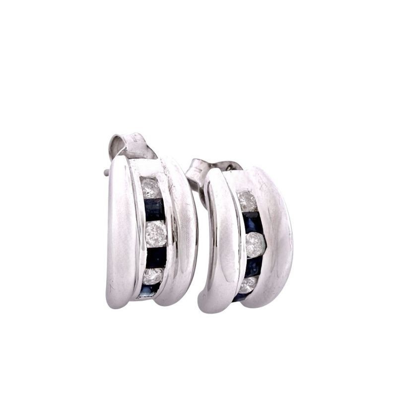 BOUCLE OR BLANC 18 CT DIAMANATS ET SAPHIRE 3.34GR