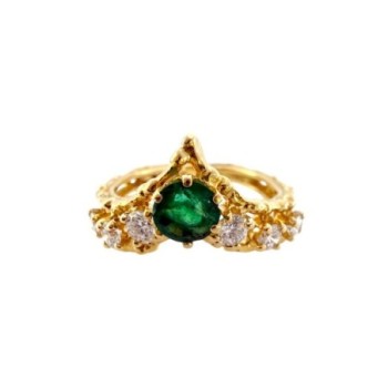 BAGUE EN OR JAUNE 18CTS EMERAUDE ET DIAMNTS 5.26GR T.57
