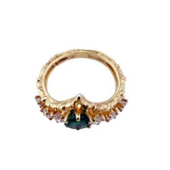 BAGUE EN OR JAUNE 18CTS EMERAUDE ET DIAMNTS 5.26GR T.57