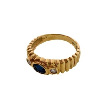 BAGUE OR JAUNE 18CT 3.15GR DIMANTS ET SAPHIR