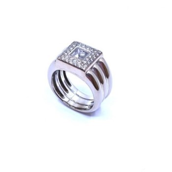 BAGUE CHOPARD CARREE HAPPY DIAMOND 2347 OR BLANC 18CT 19.21G T.54
