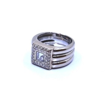 BAGUE CHOPARD CARREE HAPPY DIAMOND 2347 OR BLANC 18CT 19.21G T.54