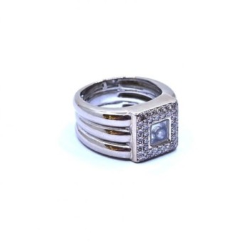 BAGUE CHOPARD CARREE HAPPY DIAMOND 2347 OR BLANC 18CT 19.21G T.54