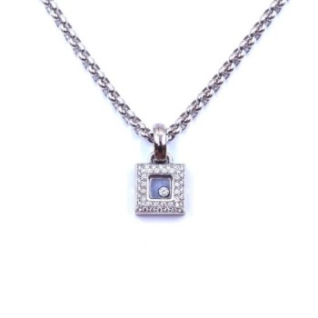COLLIER CHOPARD CARREE HAPPY DIAMONDS OR BLANC 18CT 25.60G L. 42.5CM