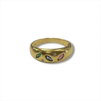 BAGUE OR JAUNE 18CT 2.87GRS PIERRES DE COULEUR T55