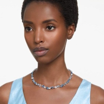 COLLIER SWAROVSKI GEMA TAILLES VARIEES BLEU METAL RHODIE