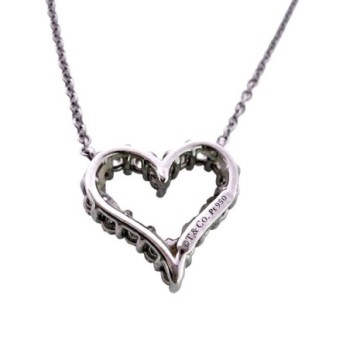 COLLIER TIFFANY & CO PENDENTIF COEUR ET DIAMANTS PLATINE 950 3.46GR / 48CM