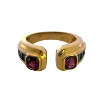 BAGUE OR 8.29 GRS T55 SAPHIRS ET RUBIS 