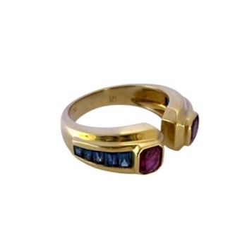 BAGUE OR 8.29 GRS T55 SAPHIRS ET RUBIS 