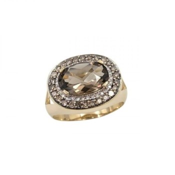 BAGUE OR JAUNE 18K 7.28GR DTS/QUARTZ FUME T56