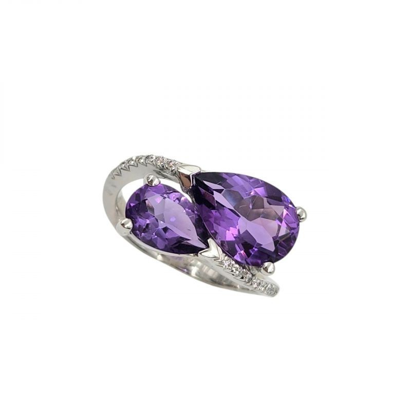 BAGUE OR BLANC  18K 5.95GR DTS/AMETHYSTE T54