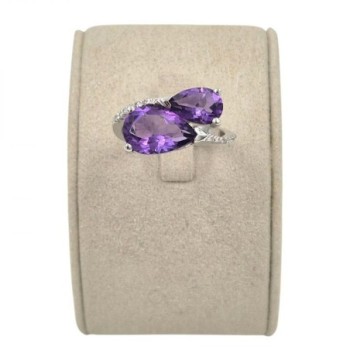 BAGUE OR BLANC  18K 5.95GR DTS/AMETHYSTE T54
