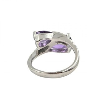 BAGUE OR BLANC  18K 5.95GR DTS/AMETHYSTE T54
