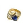 BAGUE OR JAUNE ET BLANC 18K 12.65GR CYANITE BLEUE T54