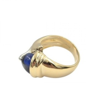 BAGUE OR JAUNE ET BLANC 18K 12.65GR CYANITE BLEUE T54