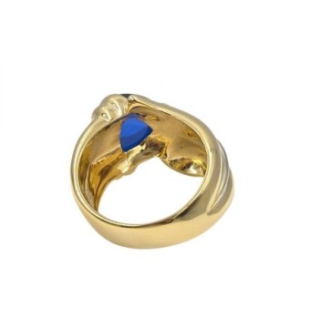 BAGUE OR JAUNE ET BLANC 18K 12.65GR CYANITE BLEUE T54