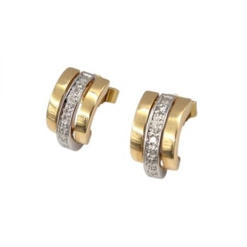 B.O. OR JAUNE ET BLANC 18K 2.7GR DIAMANTS 1,2 X 0,8 CM