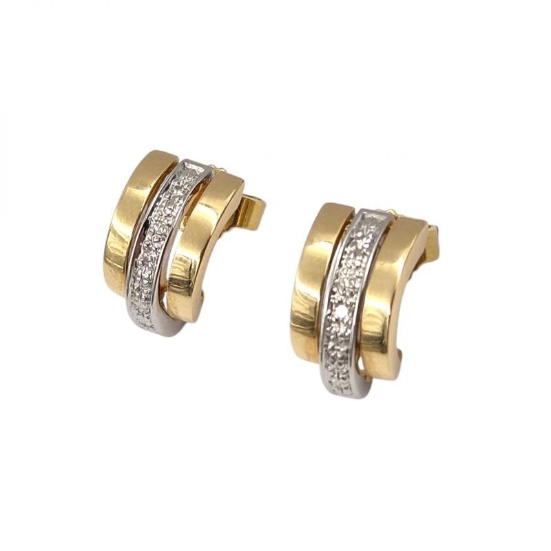 B.O. OR JAUNE ET BLANC 18K 2.7GR DIAMANTS 1,2 X 0,8 CM