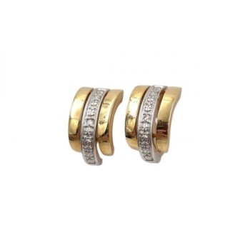 B.O. OR JAUNE ET BLANC 18K 2.7GR DIAMANTS 1,2 X 0,8 CM