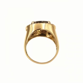 BAGUE OR JAUNE 18K 6.58GR QUARTZ FUME / DIAMANTS BLANCS / DIAMANTS CHAMPAGNE T54