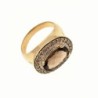 BAGUE OR JAUNE 18K 6.58GR QUARTZ FUME / DIAMANTS BLANCS / DIAMANTS CHAMPAGNE T54