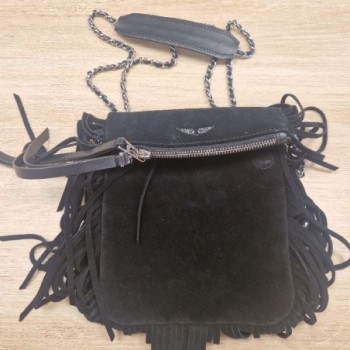 SAC A MAIN ZADIG & VOLTAIRE DAIM NOIR A FRANGE