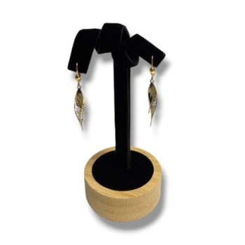 BOUCLES D OREILLES PENDANTES 2 OR 9CT FEUILLE 2.21GRS 4.5 X 1.8 CM