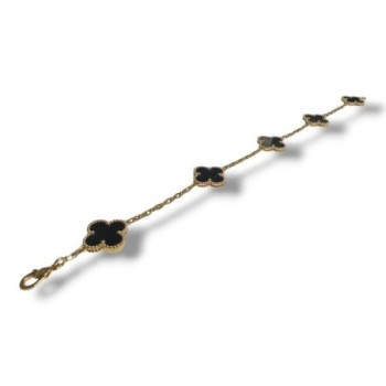 VAN CLEEF & ARPELS ALHAMBRA 5 MOTIFS OR JAUNE 18CT ONYX 11.95GRS 22CM FULL SET