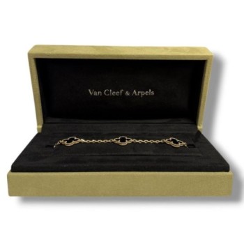 VAN CLEEF & ARPELS ALHAMBRA 5 MOTIFS OR JAUNE 18CT ONYX 11.95GRS 22CM FULL SET