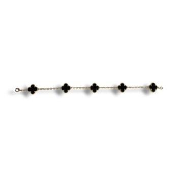 VAN CLEEF & ARPELS ALHAMBRA 5 MOTIFS OR JAUNE 18CT ONYX 11.95GRS 22CM FULL SET