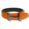 CEINTURE HERMES BOUCLE HOMME 3D NOIR ET ORANGE T80