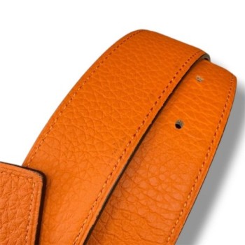 CEINTURE HERMES BOUCLE HOMME 3D NOIR ET ORANGE T80