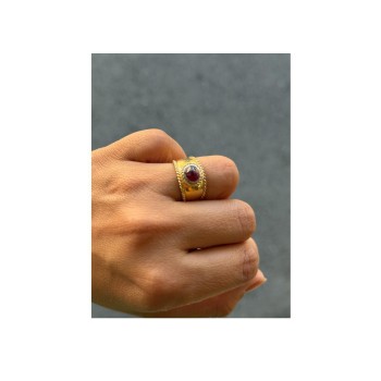 BAGUE OR JAUNE 18CT 8.18 GRS RUBIS CABOCHON