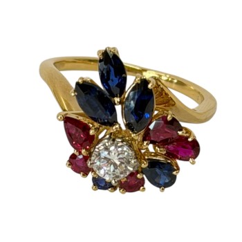 BAGUE OR JAUNE 18CT 5.28 GRS DIAMANT RUBIS SAPHIR