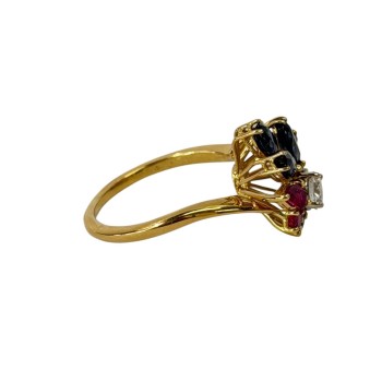 BAGUE OR JAUNE 18CT 5.28 GRS DIAMANT RUBIS SAPHIR