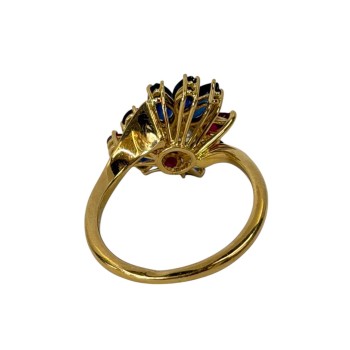 BAGUE OR JAUNE 18CT 5.28 GRS DIAMANT RUBIS SAPHIR