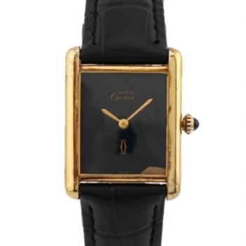 CARTIER TANK VERMEIL MANUEL 23 X 30 BLACK DIAL