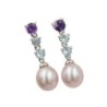 B.O. OR BLANC 18K 4.1GR PERLE/TOPAZE/AMETHYSTE 2,5 CM DE LONGUEUR
