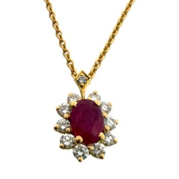 CHAINE +PENDENTIF 18CT 4.02GR  DIAMANTS ET RUBY