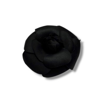 BROCHE CHANEL CAMELIA TISSU NOIR 8.5 CM