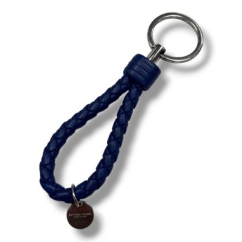 PORTE CLEF BOTTEGA VENETA INTRECCIO CUIR BLEU